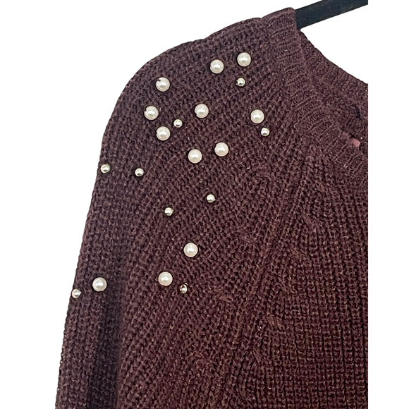 3-FOR-$30 Jessica Simpson Sz L Oversize Sweater Pearl Details Maroon Acrylic - Picture 4 of 10